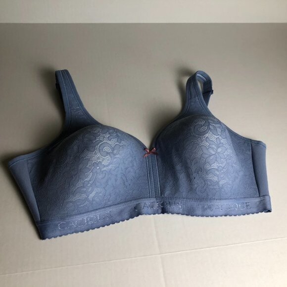 Lane Bryant Cacique Baby Blue lace cotton lightly lined no wire Bra 42DD - Picture 2 of 7